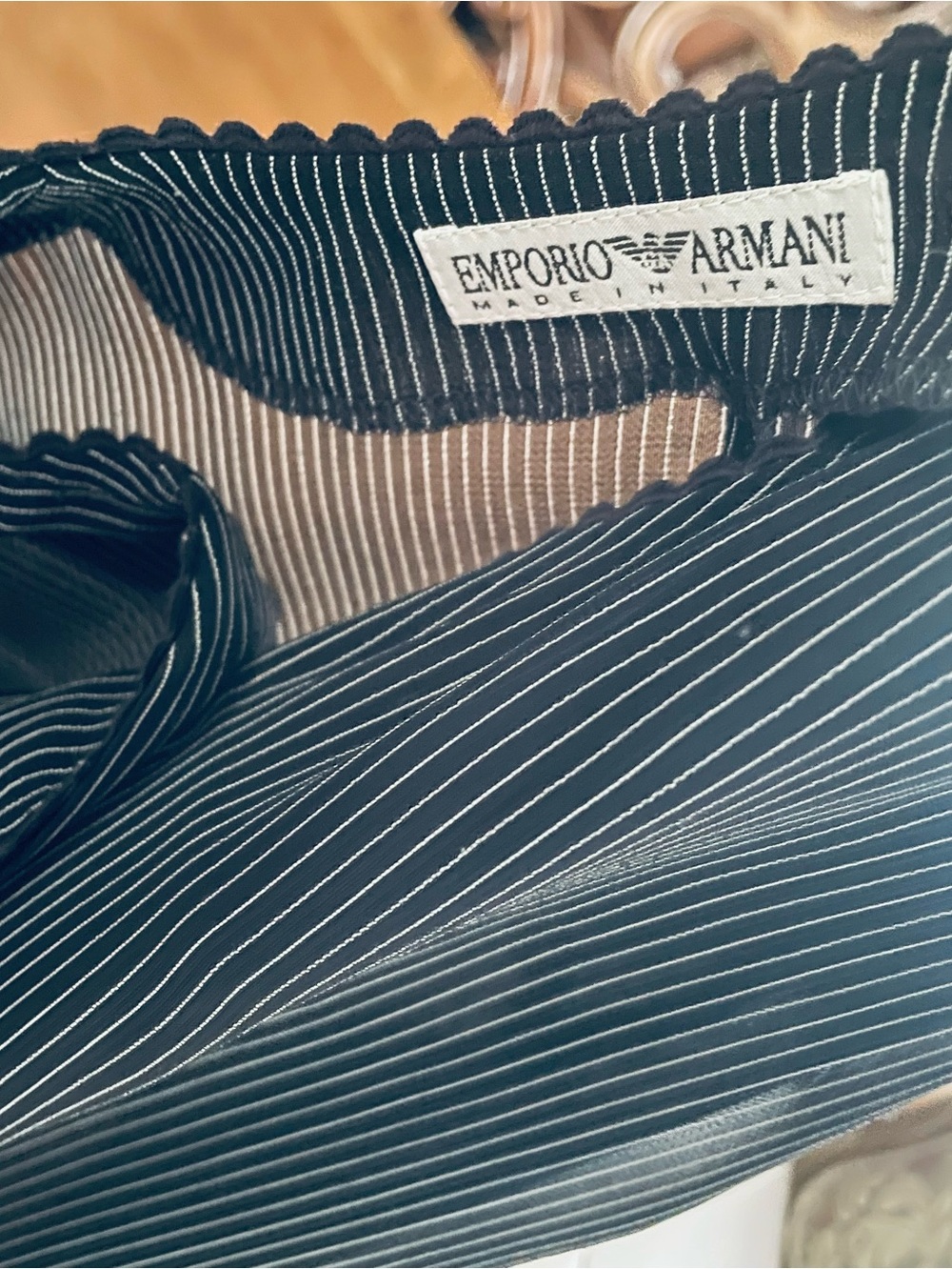 Emporio Armani navy sheer striped button down duster / layering piece